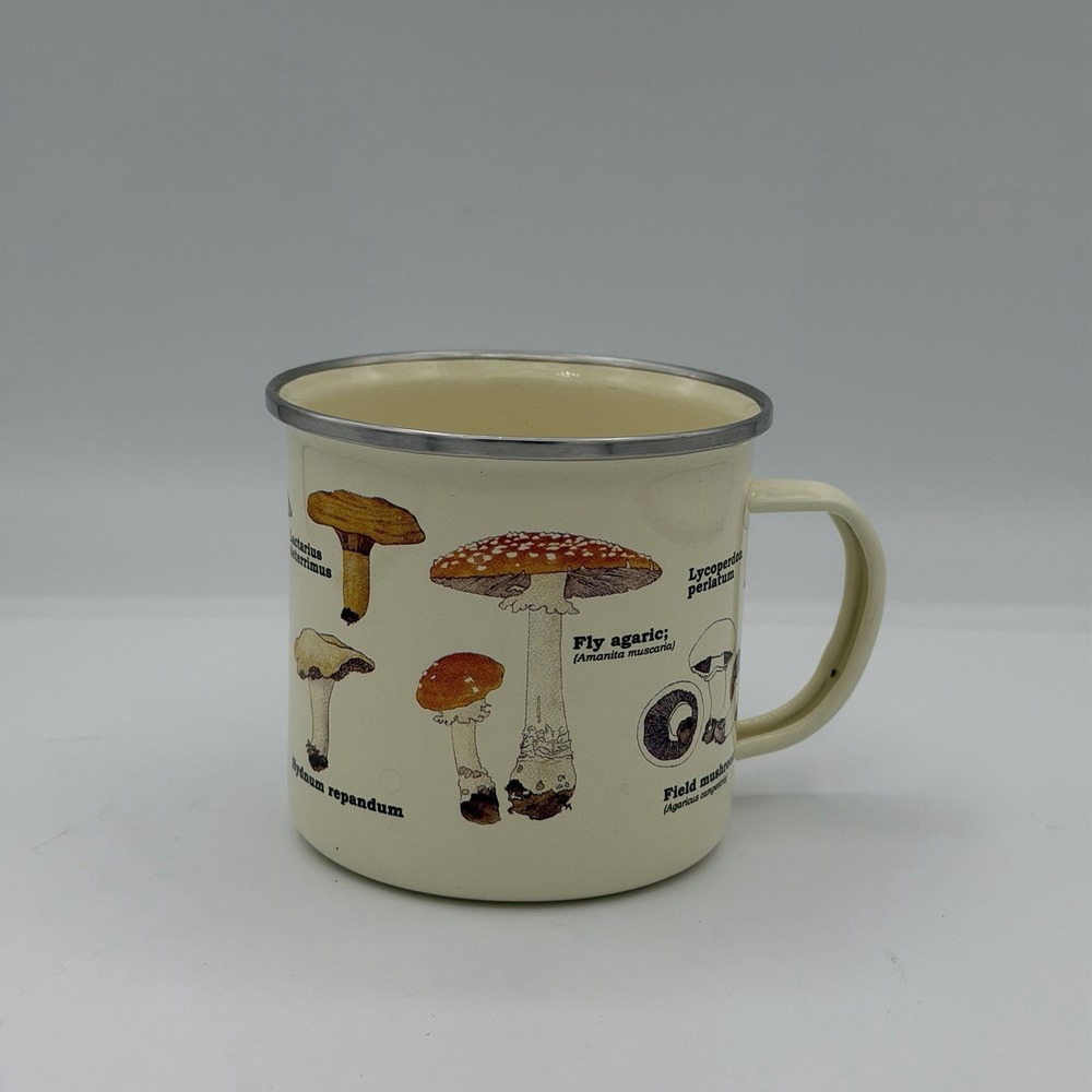 Gift Republic Mushroom Variety Enamel Coffee White Mug Scandinavian Fishing 2013